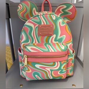 Disney Loungefly Swirl Backpack - Pink, Green and Gold